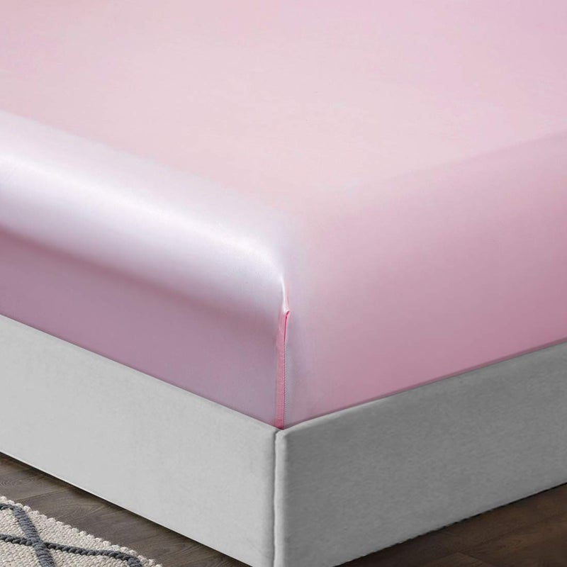 TREELY 6 Piece Queen Size Pink Satin Sheet Set with Deep Pocket, Fitted Sheet, Flat Sheet, 4 Pillowcases - Image 4